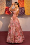 Shop_Redpine Designs_Coral Lehenga And Blouse Viscose Raw Silk Printed Cape Blossom Set _at_Aza_Fashions