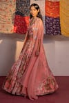 Redpine Designs_Coral Lehenga And Blouse Viscose Raw Silk Printed Cape Blossom Set _Online_at_Aza_Fashions