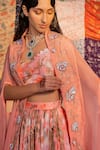 Buy_Redpine Designs_Coral Lehenga And Blouse Viscose Raw Silk Printed Cape Blossom Set _Online_at_Aza_Fashions