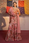 Buy_Redpine Designs_Coral Kurta And Sharara Viscose Raw Silk Printed Cutdana Embellished Set _at_Aza_Fashions