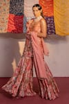 Redpine Designs_Coral Kurta And Sharara Viscose Raw Silk Printed Cutdana Embellished Set _Online_at_Aza_Fashions