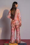 Shop_Redpine Designs_Coral Viscose Raw Silk Printed Shawl Cherry Blossom Blazer With Pant _at_Aza_Fashions