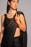 Redpine Designs_Black Satin Silk Embroidered Cutdana Round Solid Pre Draped Saree With Blouse_Online_at_Aza_Fashions