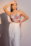 Shop_Redpine Designs_White Cape And Bustier Textured Sequined Silk Printed Blooming Short Skirt Set _Online_at_Aza_Fashions