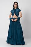 Buy_LABEL SHRISTI CHETANI_Blue Crepe Hand Embroidered Cutdana Round Chirag Jacket Lehenga Set _at_Aza_Fashions