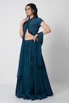 Buy_LABEL SHRISTI CHETANI_Blue Crepe Hand Embroidered Cutdana Round Chirag Jacket Lehenga Set _Online_at_Aza_Fashions