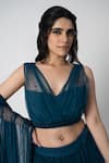 LABEL SHRISTI CHETANI_Blue Crepe Hand Embroidered Cutdana V Neck Ambar Blouse Lehenga Set _at_Aza_Fashions