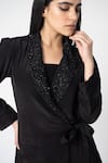 Shop_LABEL SHRISTI CHETANI_Black Crepe Hand Embroidered Cutdana Lapel Collar Urooj Blazer Set _Online_at_Aza_Fashions