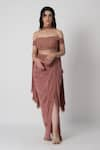 Buy_LABEL SHRISTI CHETANI_Pink Crepe Hand Embroidered Sweetheart Deep Off Shoulder Top And Draped Skirt Set _at_Aza_Fashions