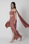 LABEL SHRISTI CHETANI_Pink Crepe Hand Embroidered Sweetheart Deep Off Shoulder Top And Draped Skirt Set _Online_at_Aza_Fashions