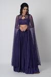 Buy_LABEL SHRISTI CHETANI_Purple Crepe Hand Embroidered Blouse Straight Nav Cape And Flared Pant Set _at_Aza_Fashions