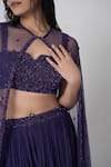 Buy_LABEL SHRISTI CHETANI_Purple Crepe Hand Embroidered Blouse Straight Nav Cape And Flared Pant Set _Online_at_Aza_Fashions