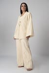 Buy_LABEL SHRISTI CHETANI_Off White Crepe Hand Embroidered Abstract Linear Vyom Jacket And Pant Set _at_Aza_Fashions