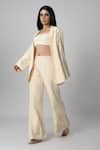 LABEL SHRISTI CHETANI_Off White Crepe Hand Embroidered Abstract Linear Vyom Jacket And Pant Set _Online_at_Aza_Fashions