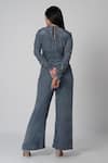 Shop_LABEL SHRISTI CHETANI_Grey Crepe Hand Embroidered Abstract Linear Plunged V Ray Jumpsuit _at_Aza_Fashions