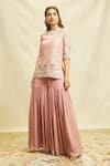 Shop_Alaya Advani_Pink Kurta Silk Hand Embroidered Aari And Zardozi Floral Pattern Sharara Set _Online_at_Aza_Fashions