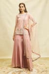 Buy_Alaya Advani_Pink Kurta Silk Hand Embroidered Aari And Zardozi Floral Pattern Sharara Set 