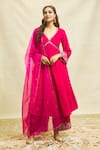 Buy_Alaya Advani_Fuchsia Anarkali And Pant Velvet Hand Embroidered Aari & Zardozi Floral Set _at_Aza_Fashions