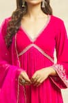 Shop_Alaya Advani_Fuchsia Anarkali And Pant Velvet Hand Embroidered Aari & Zardozi Floral Set _at_Aza_Fashions