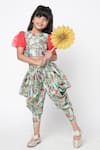 Buy_LIL DRAMA_Blue Polyester Digital Printed Floral Pattern Crop Top And Dhoti Pant Set _at_Aza_Fashions