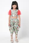 Buy_LIL DRAMA_Blue Polyester Digital Printed Floral Pattern Crop Top And Dhoti Pant Set 