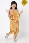 Buy_LIL DRAMA_Yellow Polyester Digital Printed Floral Crop Top And Dhoti Pant Set _at_Aza_Fashions