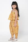 Buy_LIL DRAMA_Yellow Polyester Digital Printed Floral Crop Top And Dhoti Pant Set _Online_at_Aza_Fashions