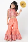 Buy_LIL DRAMA_Orange Polyester Digital Printed Floral Crop Top And Sharara Set _at_Aza_Fashions