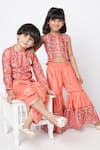 Buy_LIL DRAMA_Orange Polyester Digital Printed Floral Crop Top And Sharara Set 