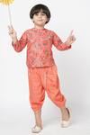 Buy_Lil Drama_Orange Polyester Floral Print Kurta And Dhoti Pant Set _at_Aza_Fashions