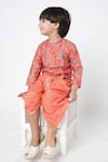 Buy_Lil Drama_Orange Polyester Floral Print Kurta And Dhoti Pant Set 