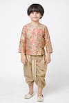 Lil Drama Beige Polyester Embroidery Floral Print Kurta And Striped Dhoti Pant Set Online at Aza Fashions Lil Drama_Beige Polyester Embroidery Floral Print Kurta And Striped Dhoti Pant Set _Online_at_Aza_Fashions
