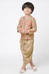 Shop Lil Drama Beige Polyester Embroidery Floral Print Kurta And Striped Dhoti Pant Set Online at Aza Fashions Shop_Lil Drama_Beige Polyester Embroidery Floral Print Kurta And Striped Dhoti Pant Set _Online_at_Aza_Fashions