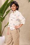 LittleCheer_Off White Soft Cotton Cambric Embroidered Thread Work Birds Shirt _Online_at_Aza_Fashions
