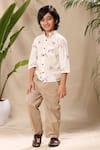 Buy_LittleCheer_Off White Soft Cotton Cambric Embroidered Thread Work Birds Shirt _Online_at_Aza_Fashions