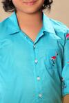 Littlecheer_Blue Cotton Embroidery Flamingo Thread Shirt _Online_at_Aza_Fashions