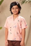Shop_Littlecheer_Pink Cotton Embroidery Bird Motif Shirt And Trouser Set _Online_at_Aza_Fashions