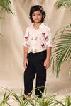LittleCheer_Off White Soft Cotton Cambric Embroidered Thread Butterfly Shirt And Pant Set_Online_at_Aza_Fashions