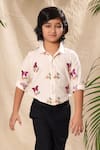 Buy_LittleCheer_Off White Soft Cotton Cambric Embroidered Thread Butterfly Shirt And Pant Set_Online_at_Aza_Fashions
