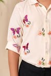 LittleCheer_Off White Soft Cotton Cambric Embroidered Thread Butterfly Shirt And Pant Set_at_Aza_Fashions