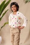 LittleCheer_Off White Soft Cotton Cambric Embroidered Thread Work Floral Shirt And Pant Set _Online_at_Aza_Fashions