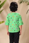 Shop_Littlecheer_Green Cotton Embroidery Floret Thread Shirt And Pant Set _at_Aza_Fashions