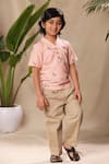 Shop_LittleCheer_Pink Soft Cotton Cambric Embroidered Thread Work Bird Shirt And Pant Set _Online_at_Aza_Fashions