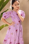 Shop Littlecheer Purple Cotton Embroidery Thread Dress Online at Aza Fashions Shop_Littlecheer_Purple Cotton Embroidery Thread Dress _Online_at_Aza_Fashions