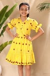 Buy_LittleCheer_Yellow Soft Cotton Cambric Embroidery Thread Ladybug Flared Dress _Online_at_Aza_Fashions