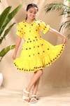 Buy_LittleCheer_Yellow Soft Cotton Cambric Embroidery Thread Ladybug Flared Dress _at_Aza_Fashions