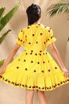 Shop_LittleCheer_Yellow Soft Cotton Cambric Embroidery Thread Ladybug Flared Dress _at_Aza_Fashions