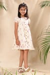 LittleCheer_Off White Soft Cotton Cambric Embroidery Thread Flamingo Dress _Online_at_Aza_Fashions