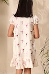 Shop_LittleCheer_Off White Soft Cotton Cambric Embroidery Thread Flamingo Dress _at_Aza_Fashions