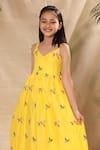 LittleCheer_Yellow Soft Cotton Cambric Embroidery Thread Bird Maxi Dress _Online_at_Aza_Fashions